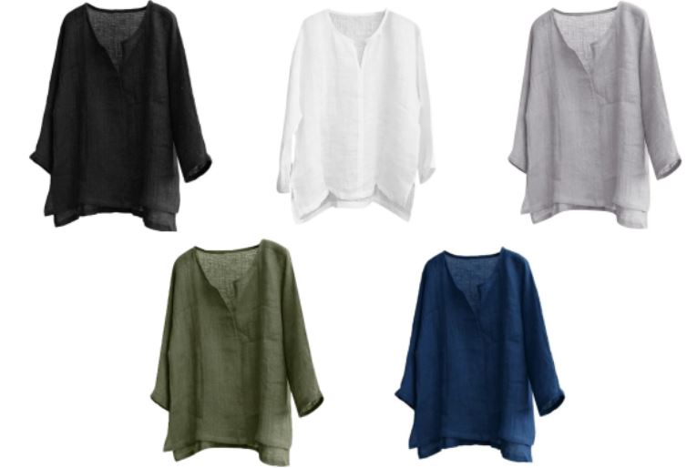 Linen Long Sleeve V-Neck Shirt